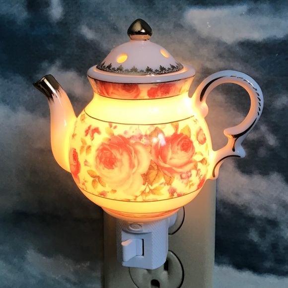 Adeline Floral Porcelain Teapot Gold Trim Night Light / Nightlight - Picture 6 of 6